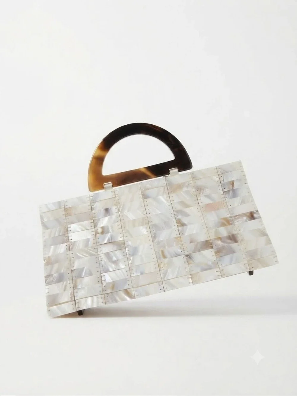 Mad Bags Mother of Pearl Tile Purse Tortoise Handle Shell Clutch Bag MOP Y2K